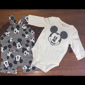 EUC BABY MICKEY MOUSE OVERALL & ONSIE SET sz 3-6m